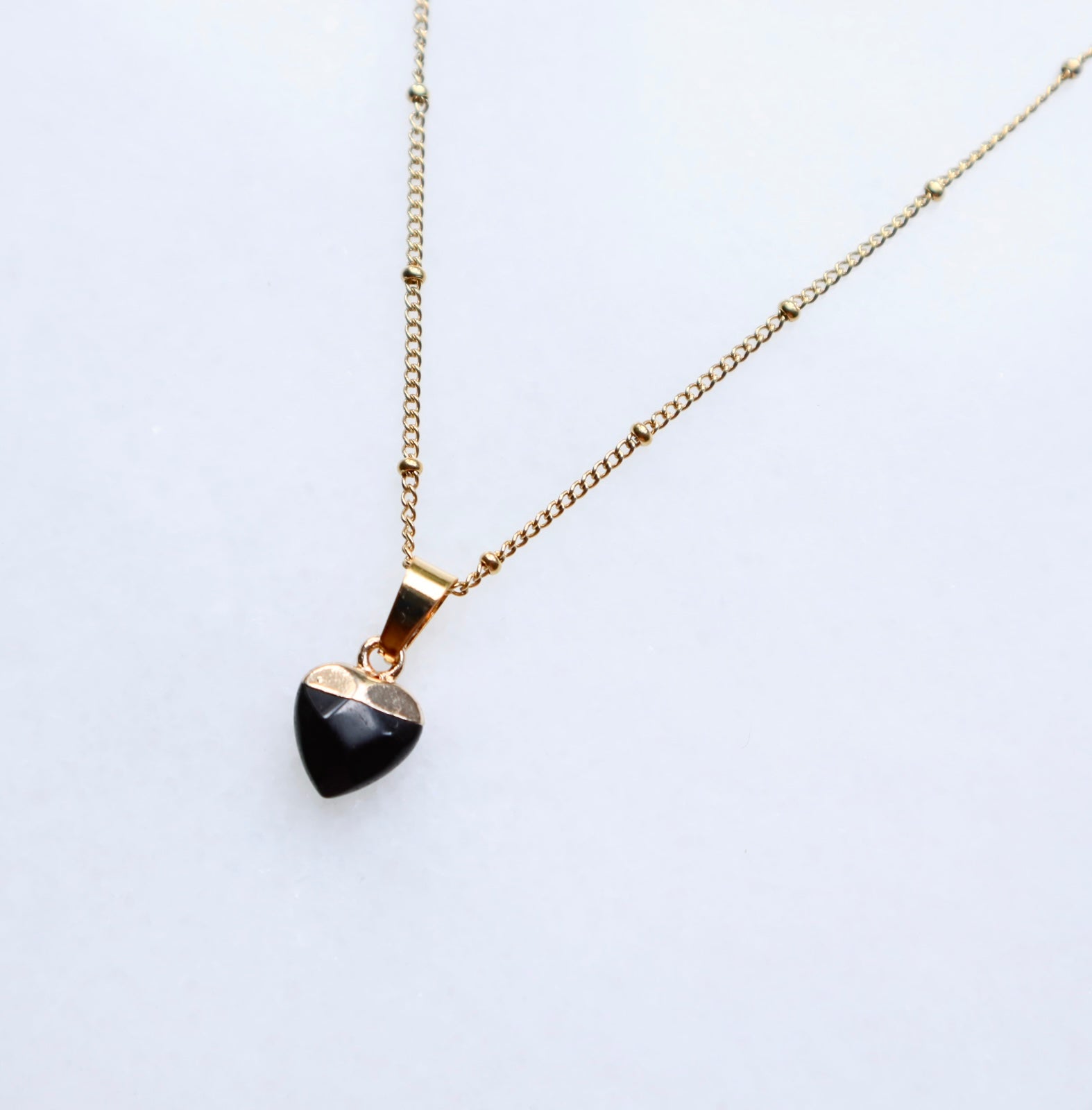 Black Tourmaline Heart Necklace for Protection (S)