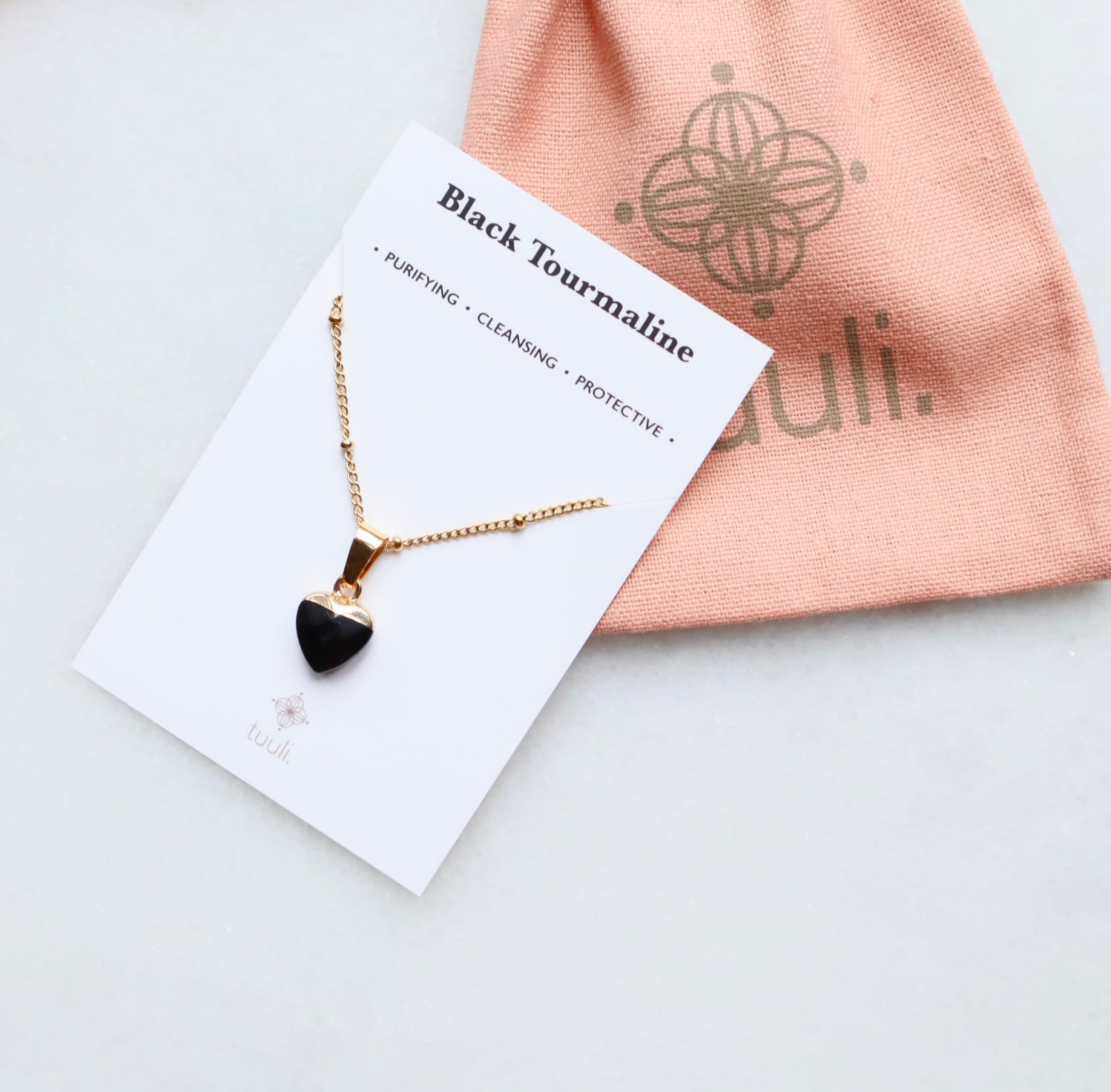 Black Tourmaline Heart Necklace for Protection (S)