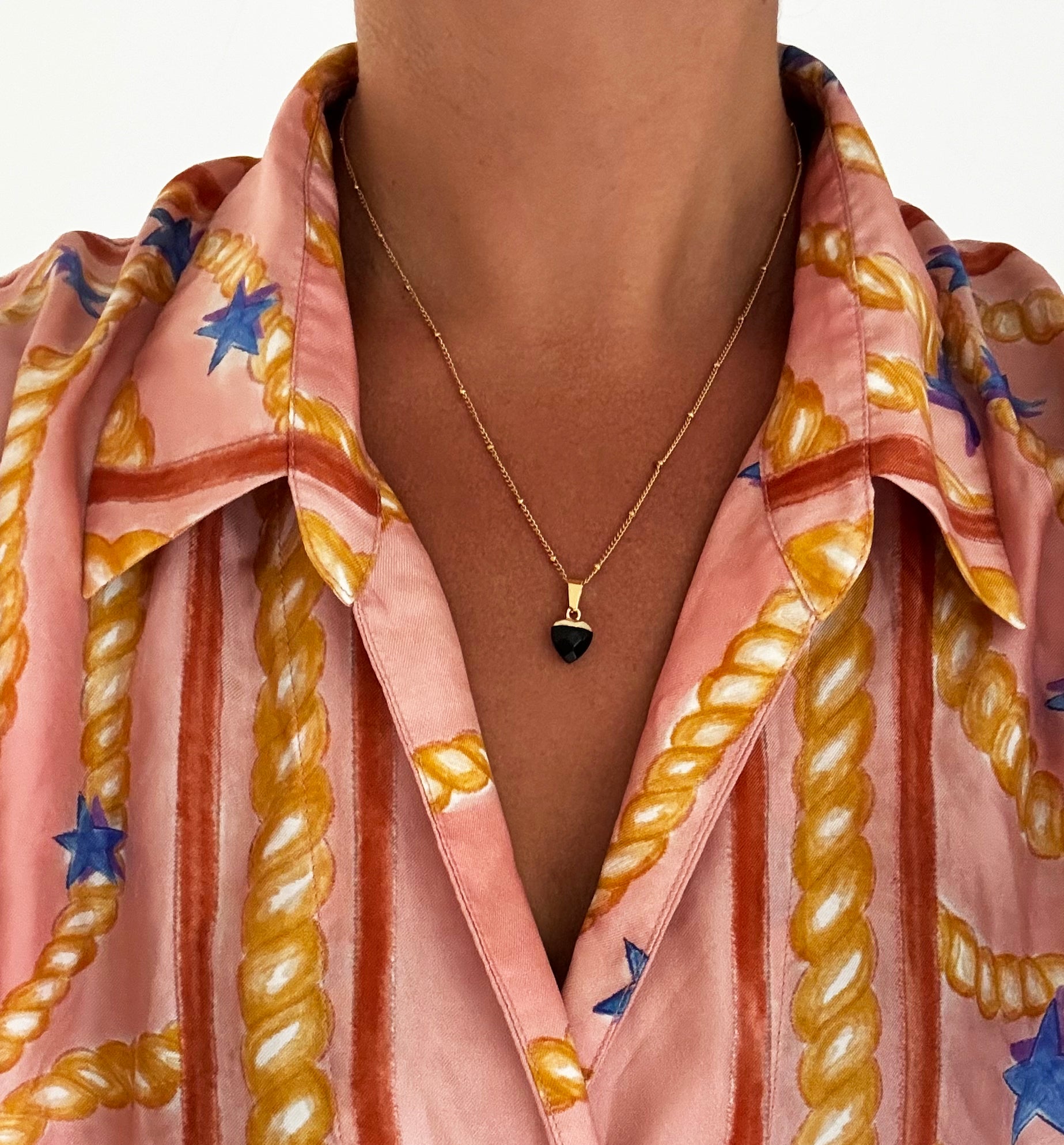 Black Tourmaline Heart Necklace for Protection (S)