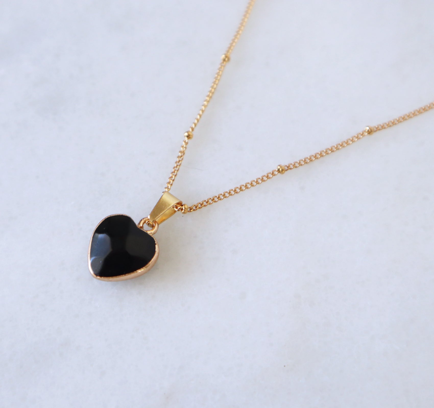 Black Tourmaline Heart Necklace for Protection