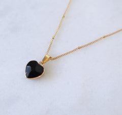 Black Tourmaline Heart Necklace for Protection