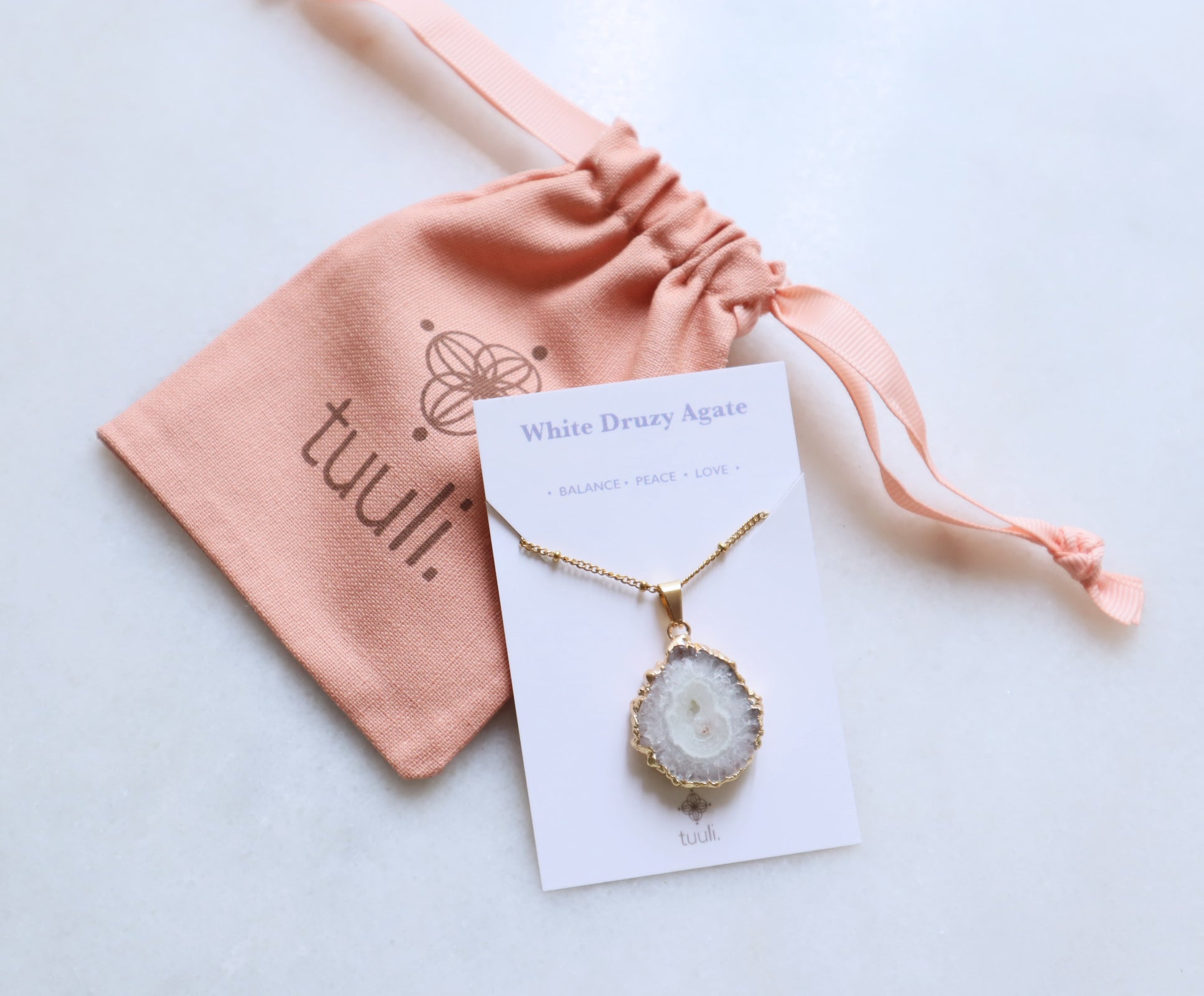 White Druzy Agate Necklace for Clarity & Positivity