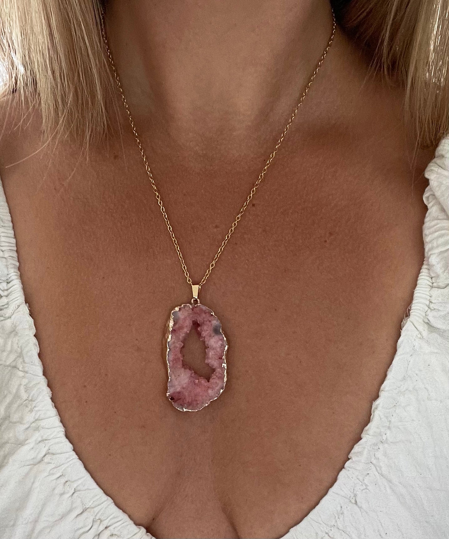 Coral Druzy Sprinkle Necklace for Vitality & Joy