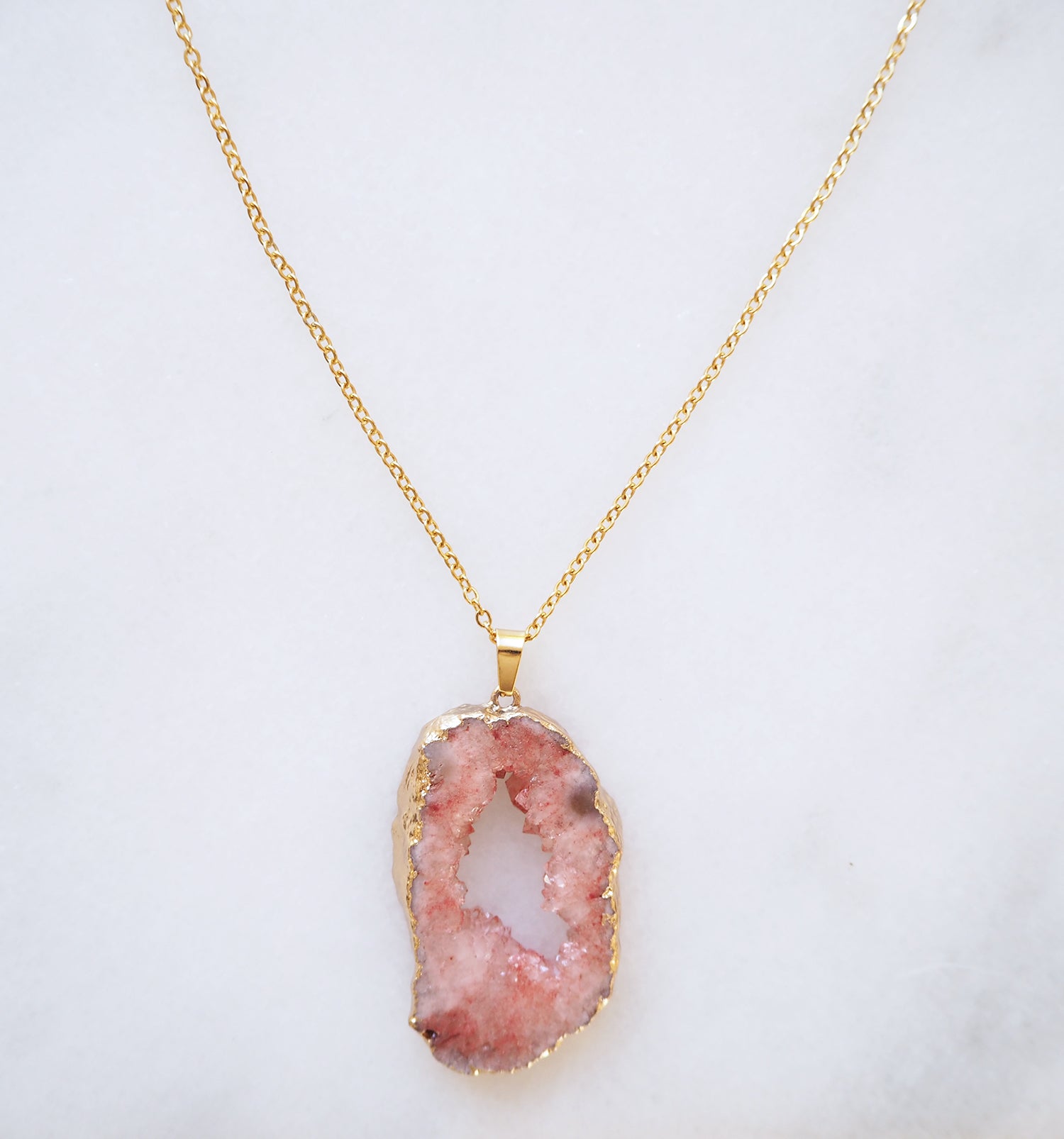 Coral Druzy Sprinkle Necklace for Vitality & Joy