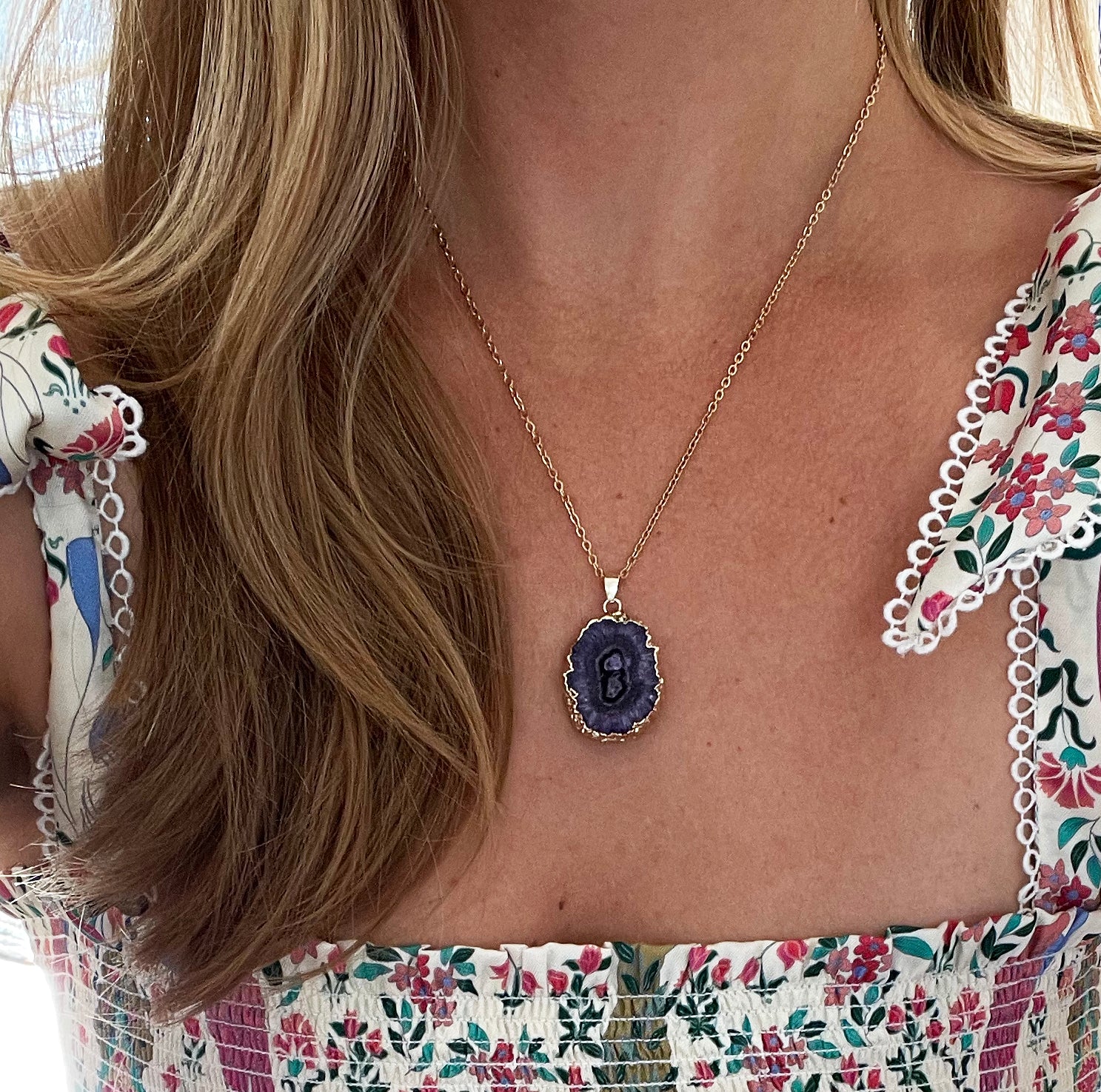 Purple Druzy Agate Necklace for Calm & Creativity