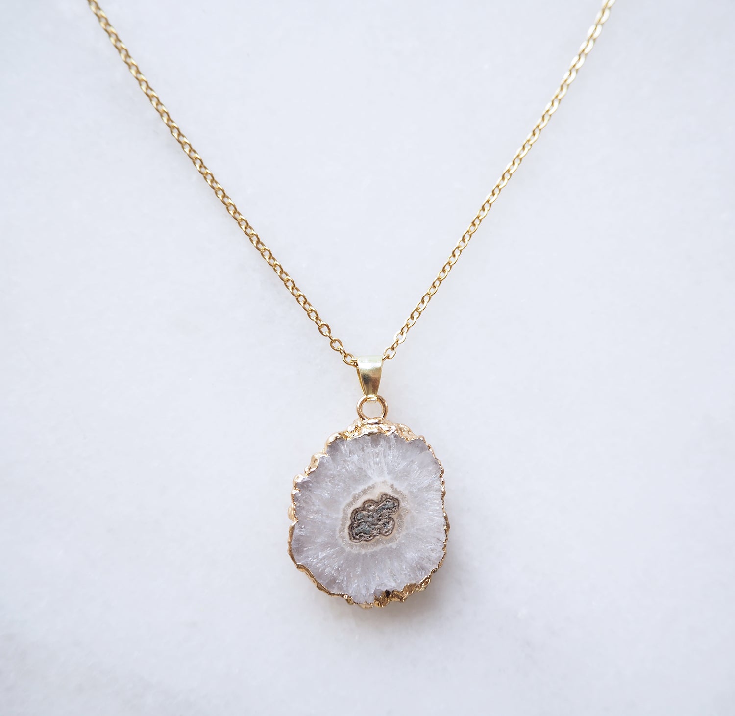 White Druzy Agate Necklace for Clarity & Positivity