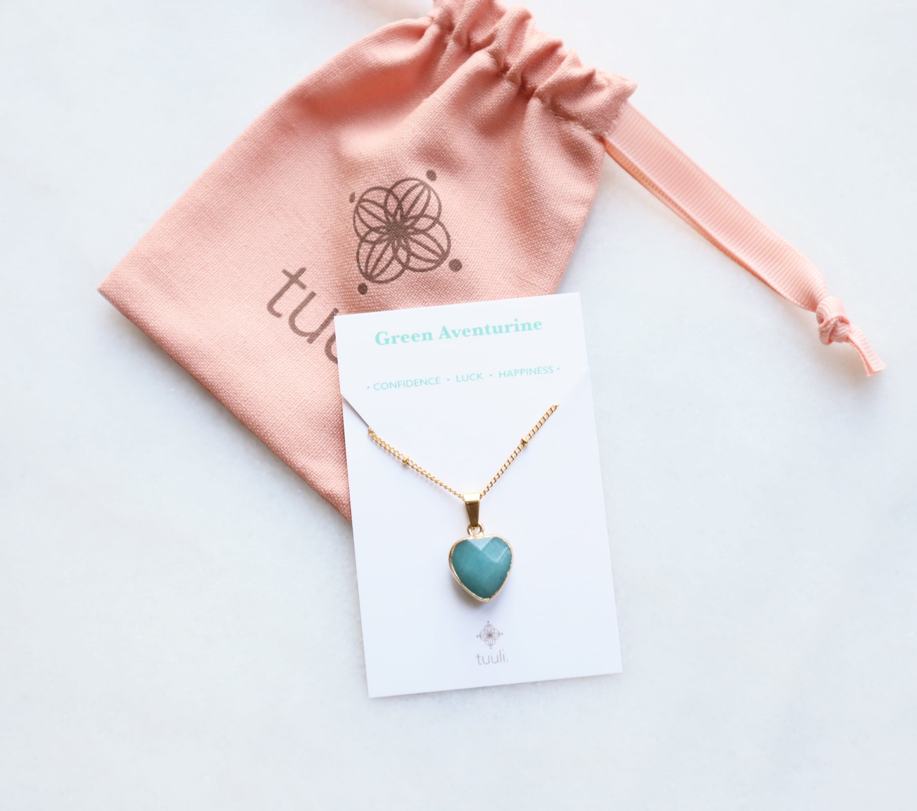 Green Aventurine Heart Necklace for Luck & Growth