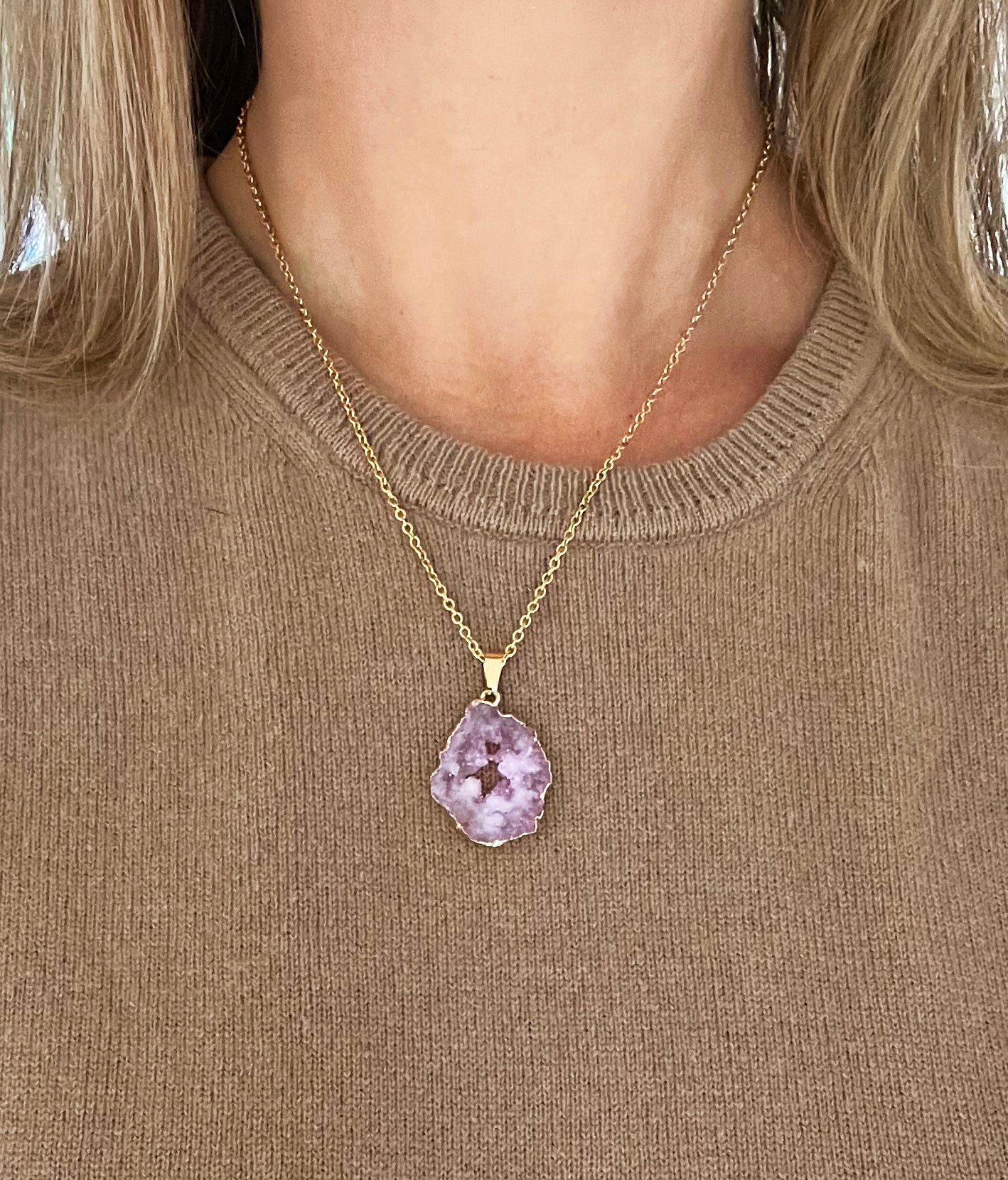 Pink Druzy Sprinkle Necklace for Joy & Positivity (S)