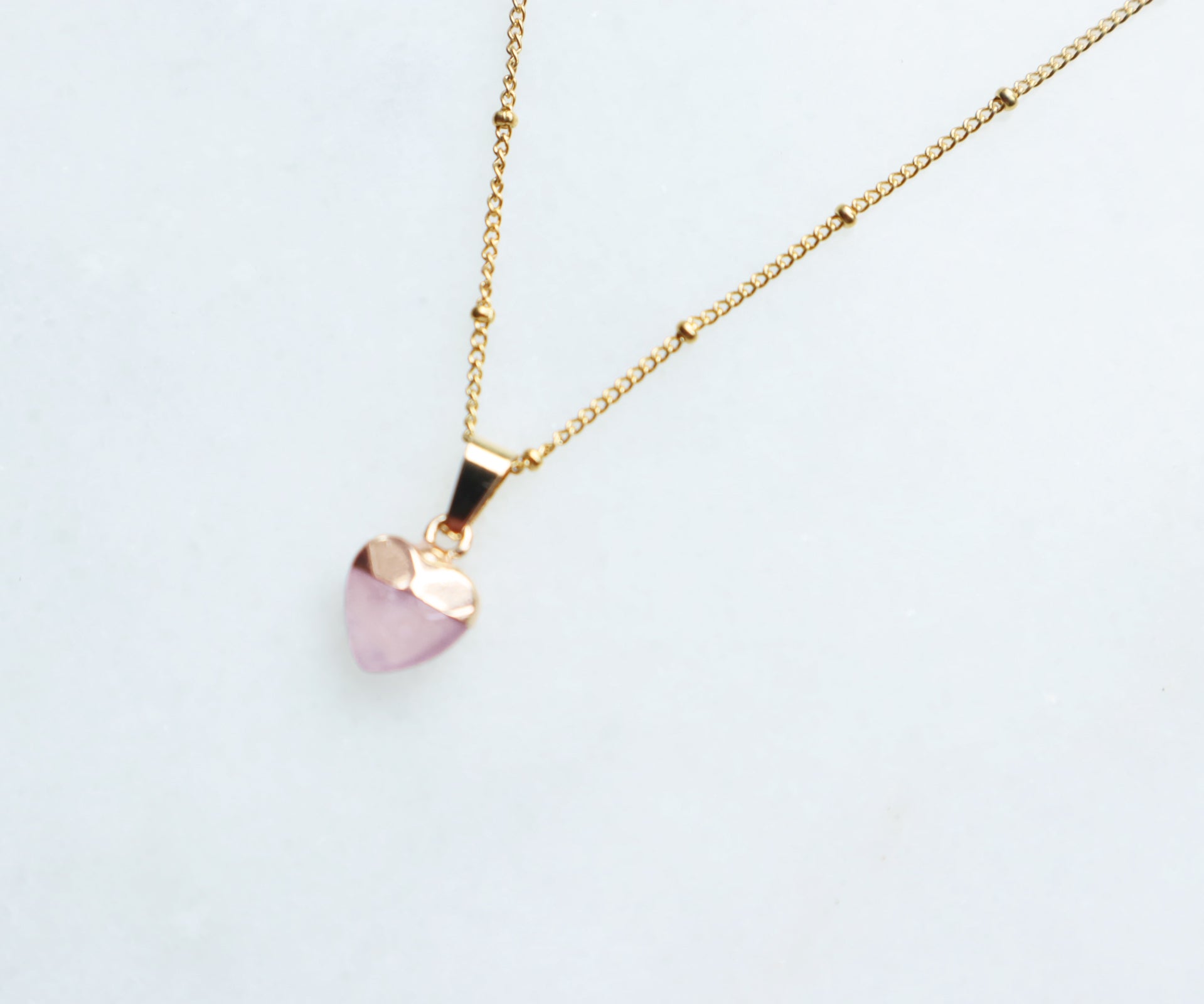 Rose Quartz Heart Necklace - S